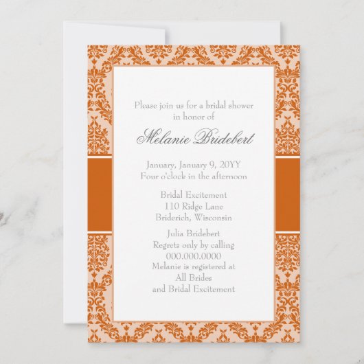 Burnt Orange Damask Bridal Dusche Einladung (Vorderseite)