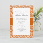 Burnt Orange Damask Bridal Dusche Einladung (Stehend Vorderseite)