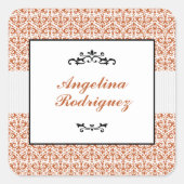 Burnt Orange Damask Muster Abschluss Quadratischer Aufkleber (Vorderseite)