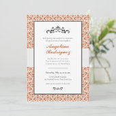 Burnt Orange Damask Muster Foto Abschluss Einladung (Stehend Vorderseite)