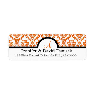 Burnt Orange Damask Wedding Monogram Labels