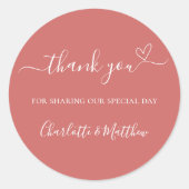 Burnt orange danke Herz Hochzeit Runder Aufkleber (Vorderseite)