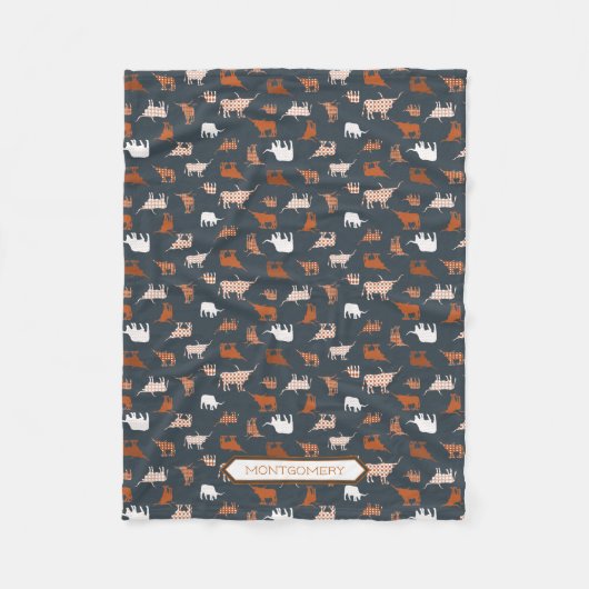 Burnt Orange & Dark Gray Gemusterte Longhorns Fleecedecke (Vorderseite)