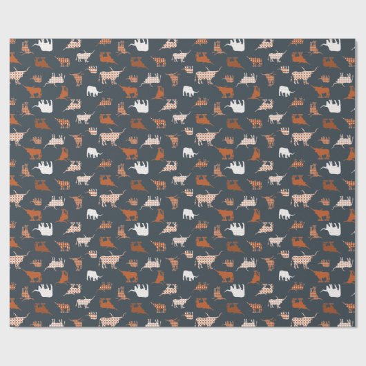 Burnt Orange & Dark Gray Gemusterte Longhorns Geschenkpapier (Flach)