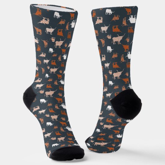 Burnt Orange & Dark Gray Gemusterte Longhorns Sock Socken (Gewinkelt)