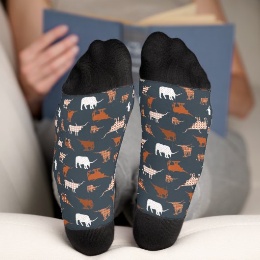 Burnt Orange & Dark Gray Gemusterte Longhorns Sock Socken (Unterseite)