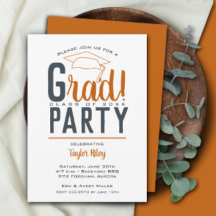 Burnt Orange Dark Gray Graduation Party Einladung