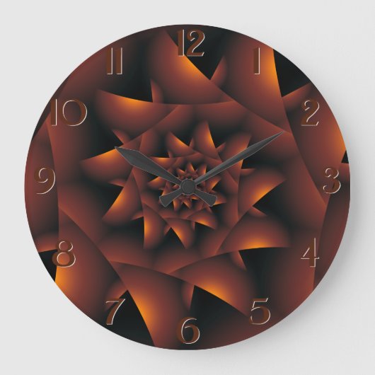 Burnt Orange Dark Spiral Fraktal Wall Clock Große Wanduhr (Vorderseite)