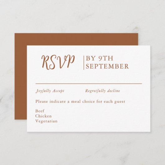 Burnt Orange Decorative Hochzeitkalligrafie RSVP Karte (Vorne/Hinten)