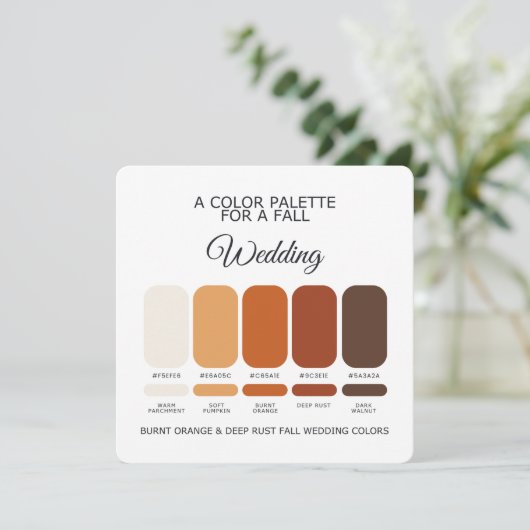 Burnt Orange Deep Rust Fall Wedding Palette Card Einladung (Stehend Vorderseite)