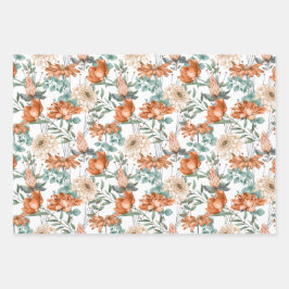 Burnt Orange Dots Blumengrün Muster Geschenkpapier Set
