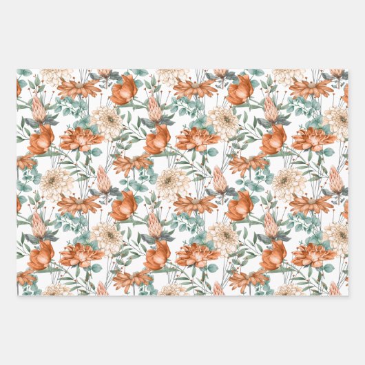 Burnt Orange Dots Blumengrün Muster Geschenkpapier Set (Vorderseite)