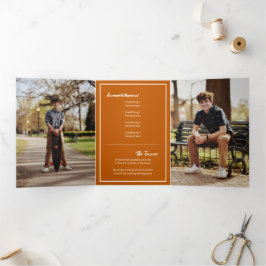 Burnt Orange Edgy Abstrakt Torn Foto Abschluss Dreifach Gefaltete Einladung