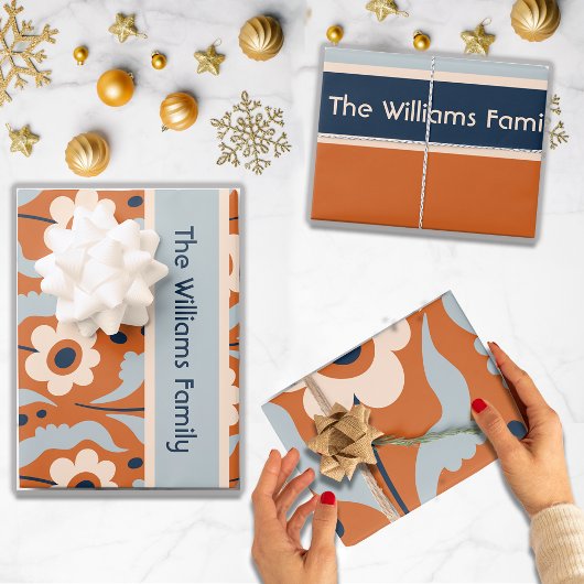 Burnt Orange Egg Blume Individuelle Name Geschenkpapier Set