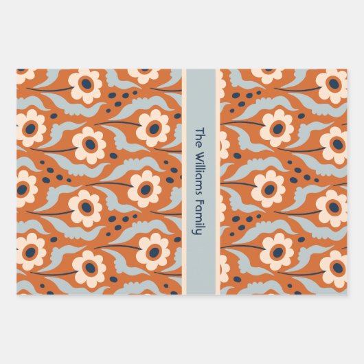 Burnt Orange Egg Blume Individuelle Name Geschenkpapier Set (Vorderseite)