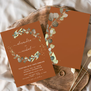 Burnt Orange Eucalyptus Greenery Elegant Wedding Einladung