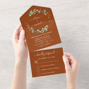 Burnt Orange Eucalyptus Greenery Wedding Elegant All In One Einladung