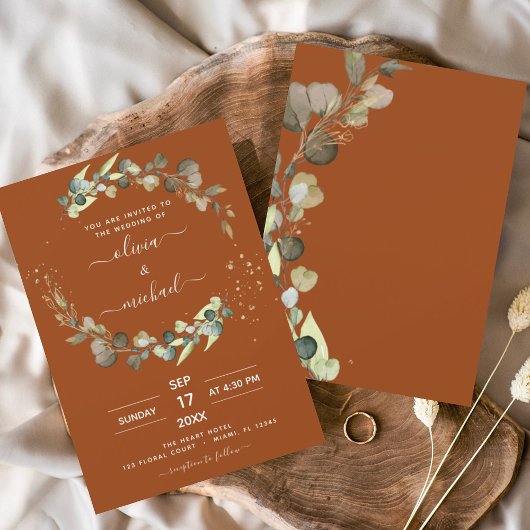 Burnt Orange Eucalyptus Greenery Wedding Elegant Einladung