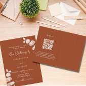 Burnt Orange Eukalyptus QR Code Details Hochzeit Einladungspostkarte
