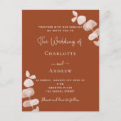 Burnt Orange Eukalyptus QR Code Details Hochzeit Einladungspostkarte (Vorderseite)