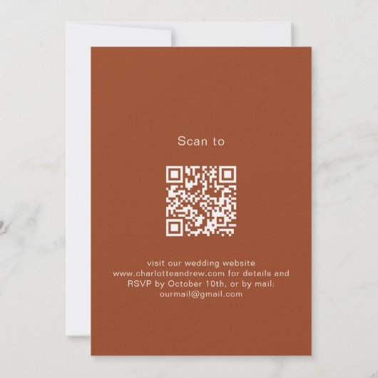 Burnt Orange Eukalyptus QR Code Luxus Hochzeit Einladung (Rückseite)