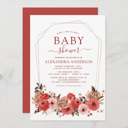 Burnt Orange Fall Baby Dusche Blumenladen Einladung (Vorne/Hinten)