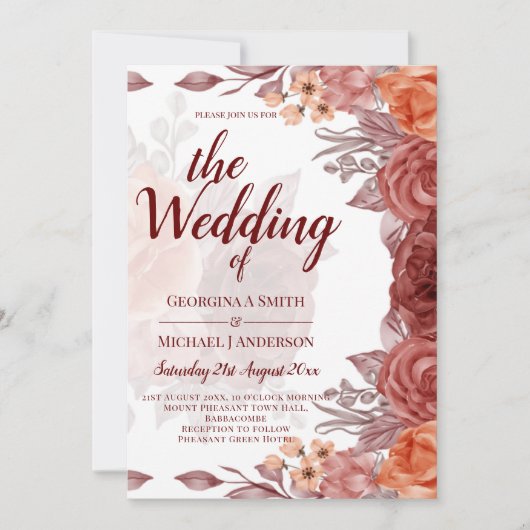 Burnt Orange FALL Botanische WEDD Einladung (Vorderseite)