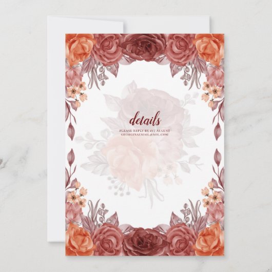 Burnt Orange FALL Botanische WEDD Einladung (Rückseite)