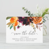 Burnt Orange Fall Floral Rustikale Elegante Hochze Save The Date (Stehend Vorderseite)