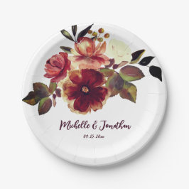 Burnt Orange Fall Floral Watercolor Hochzeit Pappteller