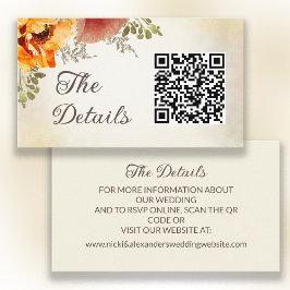 Burnt Orange Fall Floral Wedding Details QR Code Begleitkarte