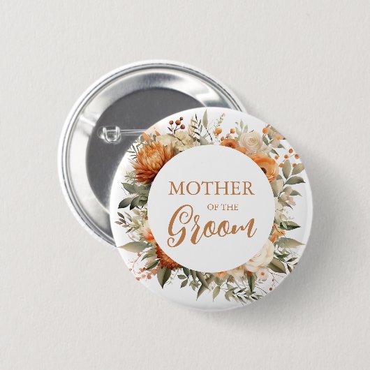 Burnt Orange Fall florale Mutter des Bräutigams Button (Vorne & Hinten)