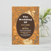 Burnt Orange Floral Art Nouveau Wedding Einladung (Stehend Vorderseite)