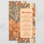 Burnt Orange Floral Art Nouveau Wedding Menükarte (Vorne/Hinten)