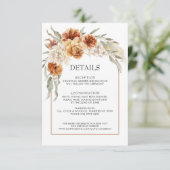 Burnt Orange Floral Boho Wedding Details Card Begleitkarte (Stehend Vorderseite)