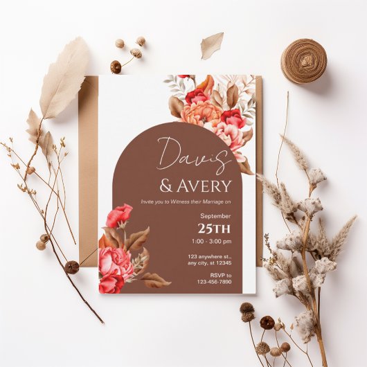 Burnt Orange Floral Boho Wedding Invite Einladung