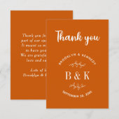 Burnt Orange Floral Botanical Wedple Name Dankeskarte (Vorne/Hinten)