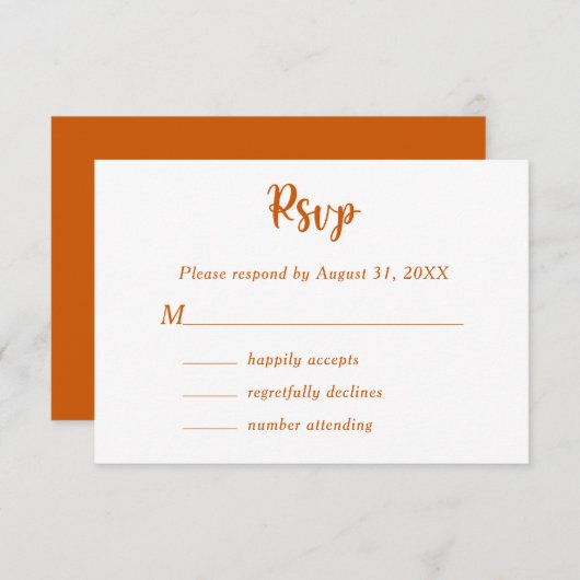 Burnt Orange Floral Botanical Wedple Name RSVP Karte (Vorne/Hinten)