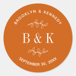 Burnt Orange Floral Botanical Wedple Name Runder Aufkleber