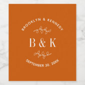 Burnt Orange Floral Botanical Wedple Name Weinetikett (Einzelnes Label)