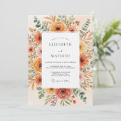 Burnt Orange Floral Brushstroke Wedding Einladung (Stehend Vorderseite)