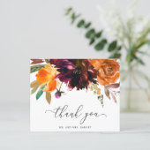 Burnt Orange Floral Budget Hochzeit Danke Karte (Stehend Vorderseite)