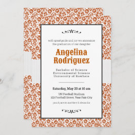 Burnt Orange Floral Damask Foto Abschluss Einladung