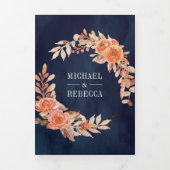 Burnt Orange Floral Foto Collage Navy Hochzeit Dreifach Gefaltete Einladung (Cover)