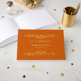 Burnt Orange Floral Gold Foil Wedding Gästebuch
