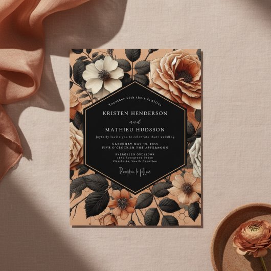 Burnt Orange Floral Opulence Wedding Einladung