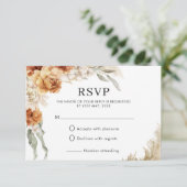 Burnt Orange Floral Pampas Boho Wedding RSVP Karte (Stehend Vorderseite)