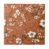 Burnt Orange Floral Pattern Fliese (Vorderseite)