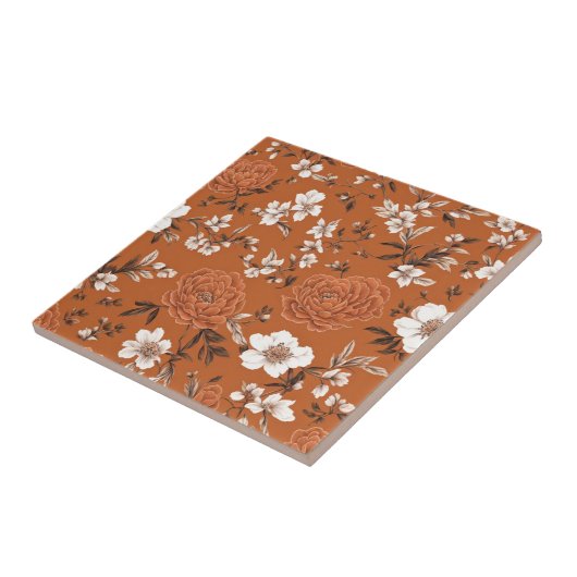 Burnt Orange Floral Pattern Fliese (Seite)