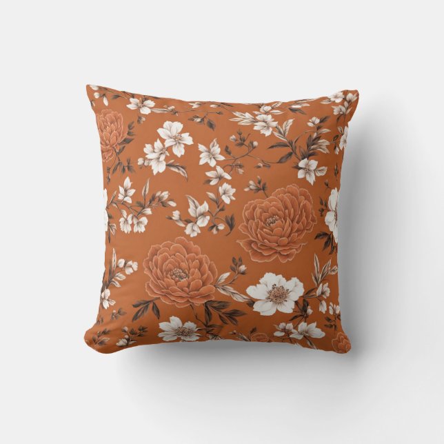Burnt Orange Floral Pattern Kissen (Vorderseite)